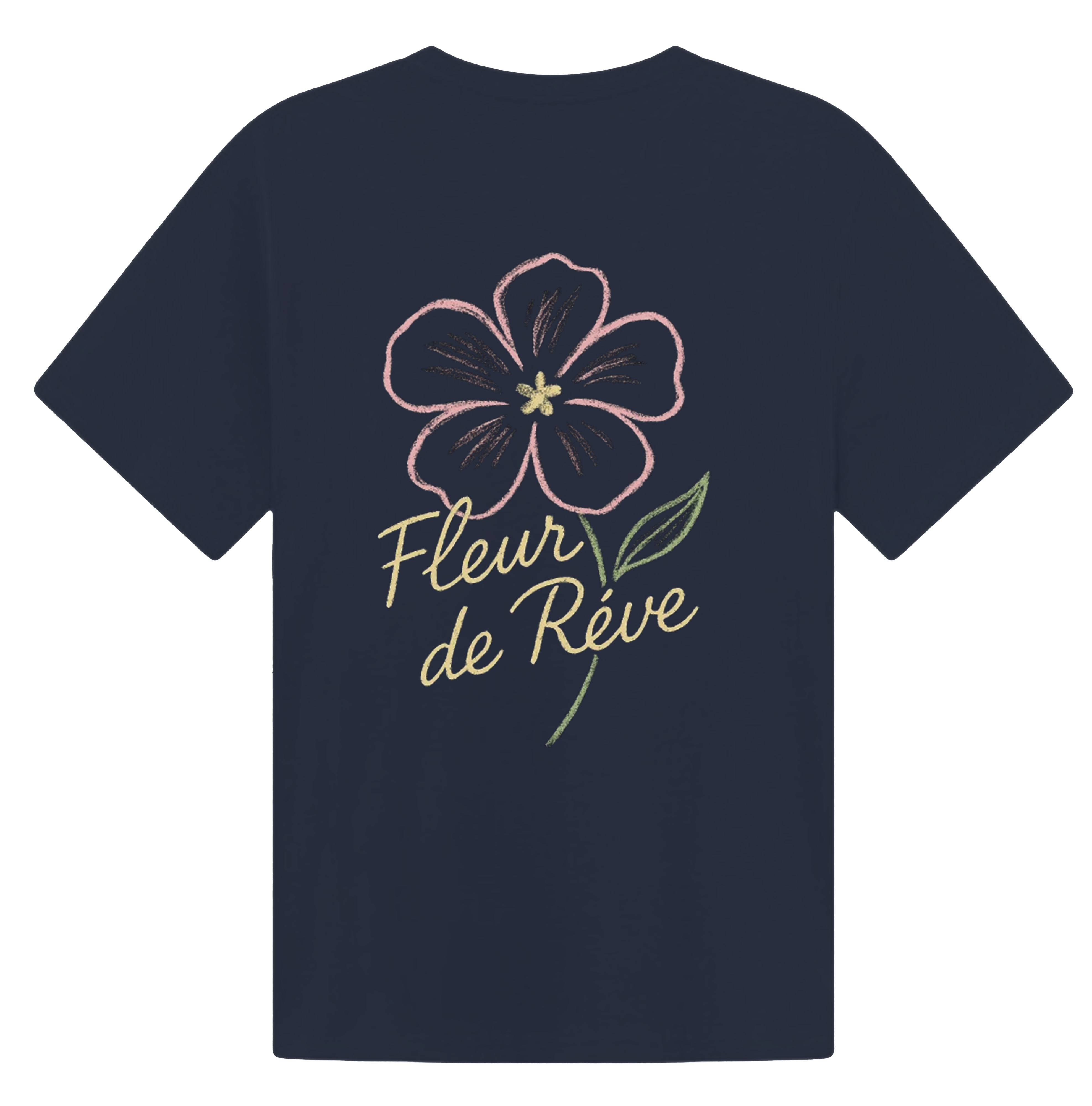 Fleur De Rêve oversized heavyweight cotton navy blue tee flower print 
